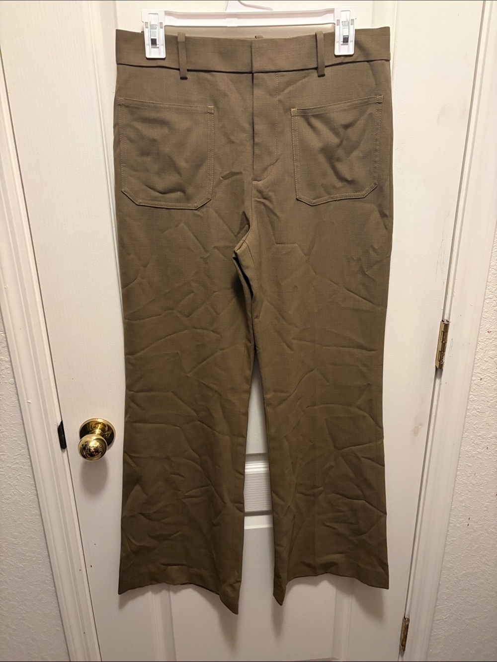 Madewell Wool Blend High-Rise Bootcut Trouser in Olive Melange - Picture 3 of 9